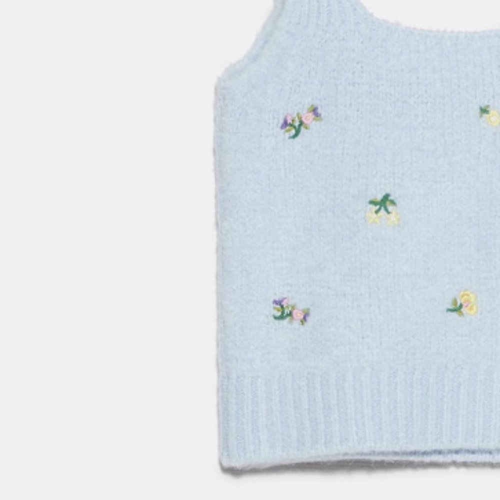 Zara Floral Embroidered Knit Top L - Picture 5 of 5